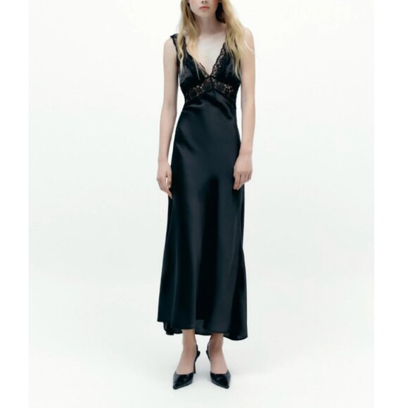 Zara Dresses & Skirts - ZARA Romantic Satin Laced Chic Maxi Dress Whymsigoth Goth sz L